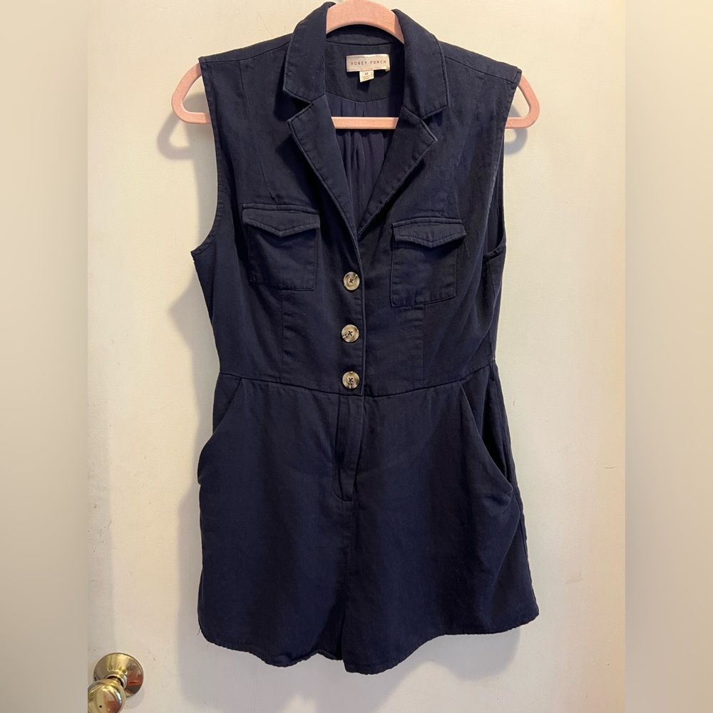 Honey Punch Sleeveless Navy Romper